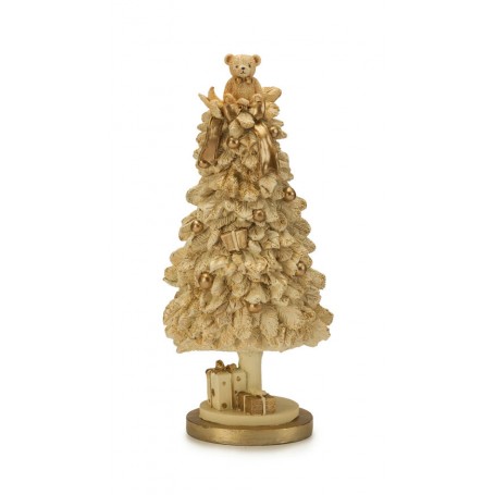 Albero di Natale a rilievo in resina oro con orsetto H.31 cm.