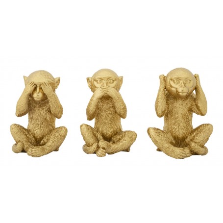 Set 3 scimmie della Saggezza, Non sento , Non vedo e Non Parlo , in resina  oro , H.