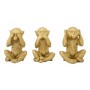 Set 3 scimmie della Saggezza, Non sento , Non vedo e Non Parlo , in resina oro , H. 9 cm.