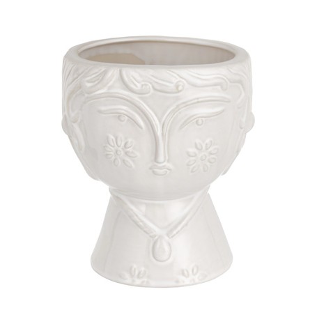 Vaso coppa in ceramica anticata Volto Donna  H. 19 cm