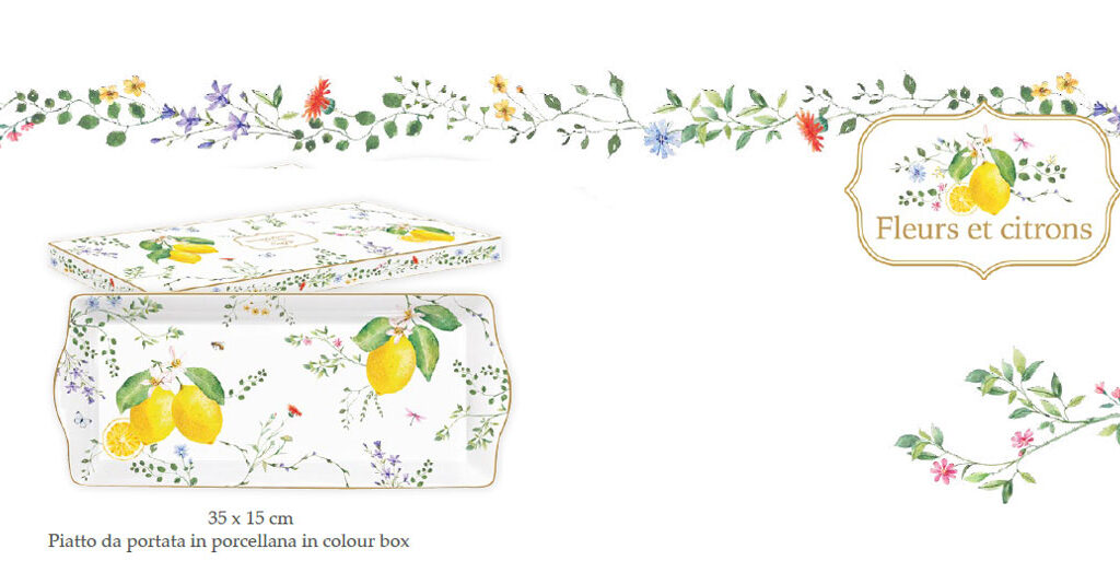 Vassoio Plum Cake in porcellana Collezione FLEURS ET CITRONS
