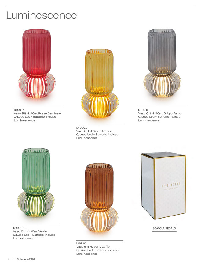 Vaso cristallo colorato con luce led LUMINESCENZE