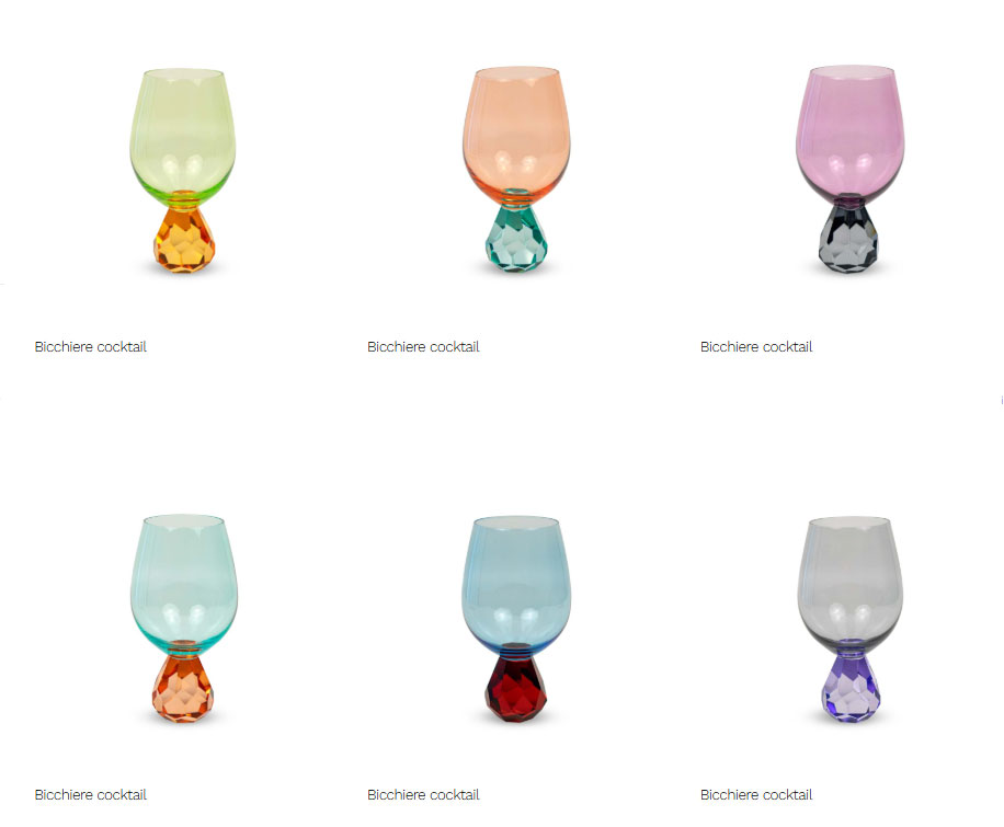 Set 6 bicchiere cocktail base DIAMANTE in colori assortiti