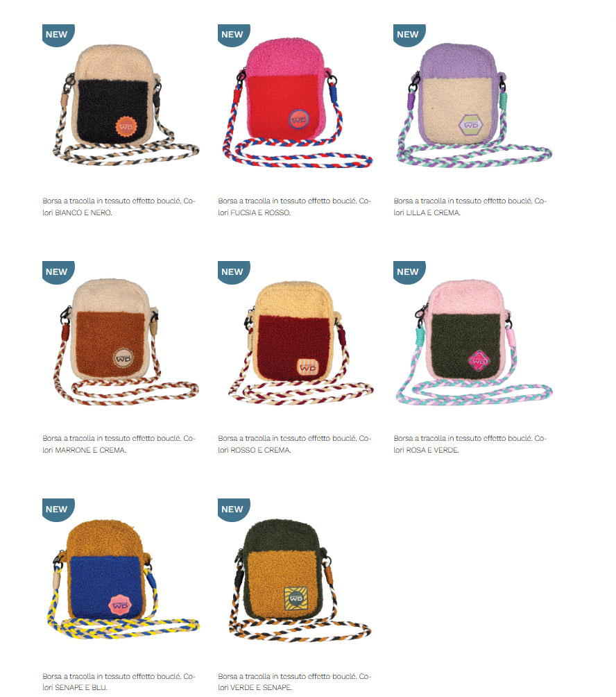Borsa a tracolla in tessuto effetto bouclé bicolore