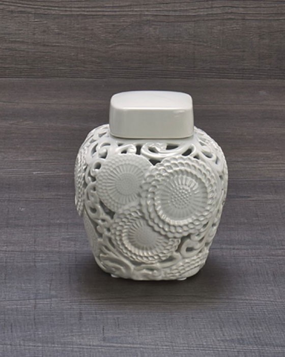 Potiche in ceramica traforata Color BIANCO Collez. KYOTO